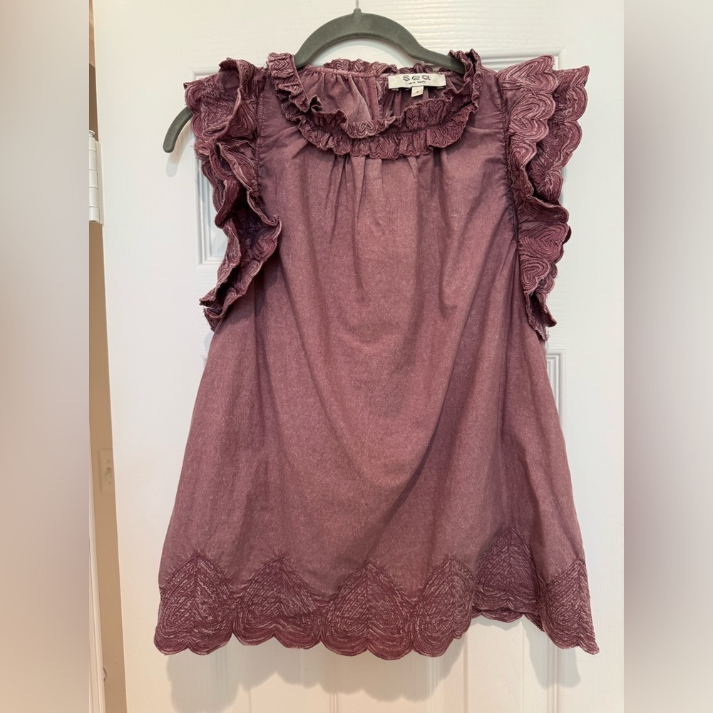 L1. Sea Heidi Heart Quilt Flutter Sleeve Top Purple Size 2 - Picture 3 of 8